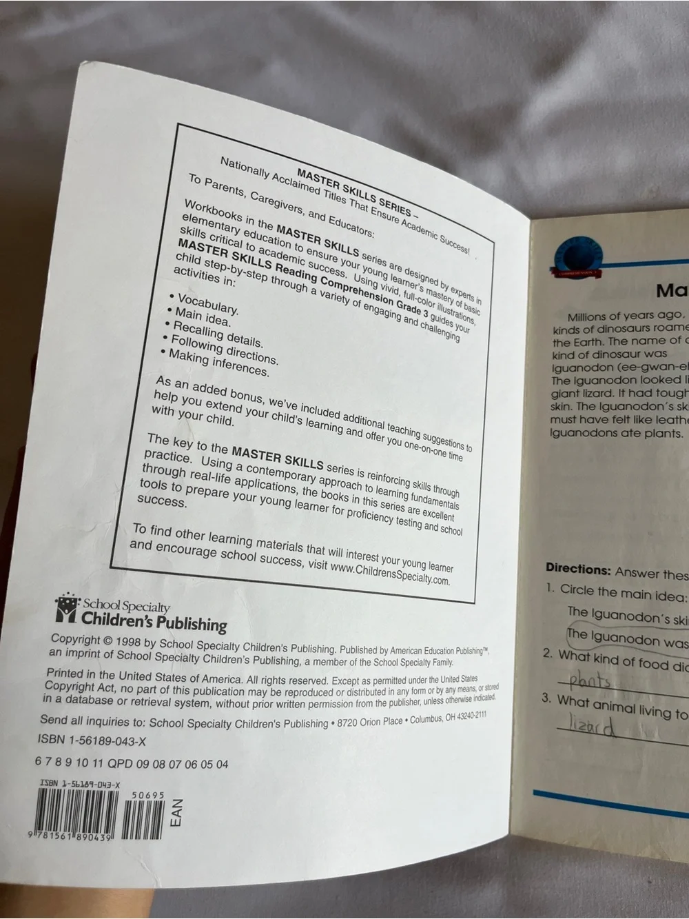 Master Skills Reading Comprehension Grade 3 Workbook ISBN 156189043X